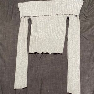 Gray Off-Shoulder Ribbed Sweater